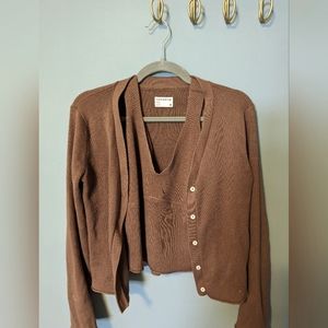 Frank and Oak cropped tank and sweater set, brown, lg